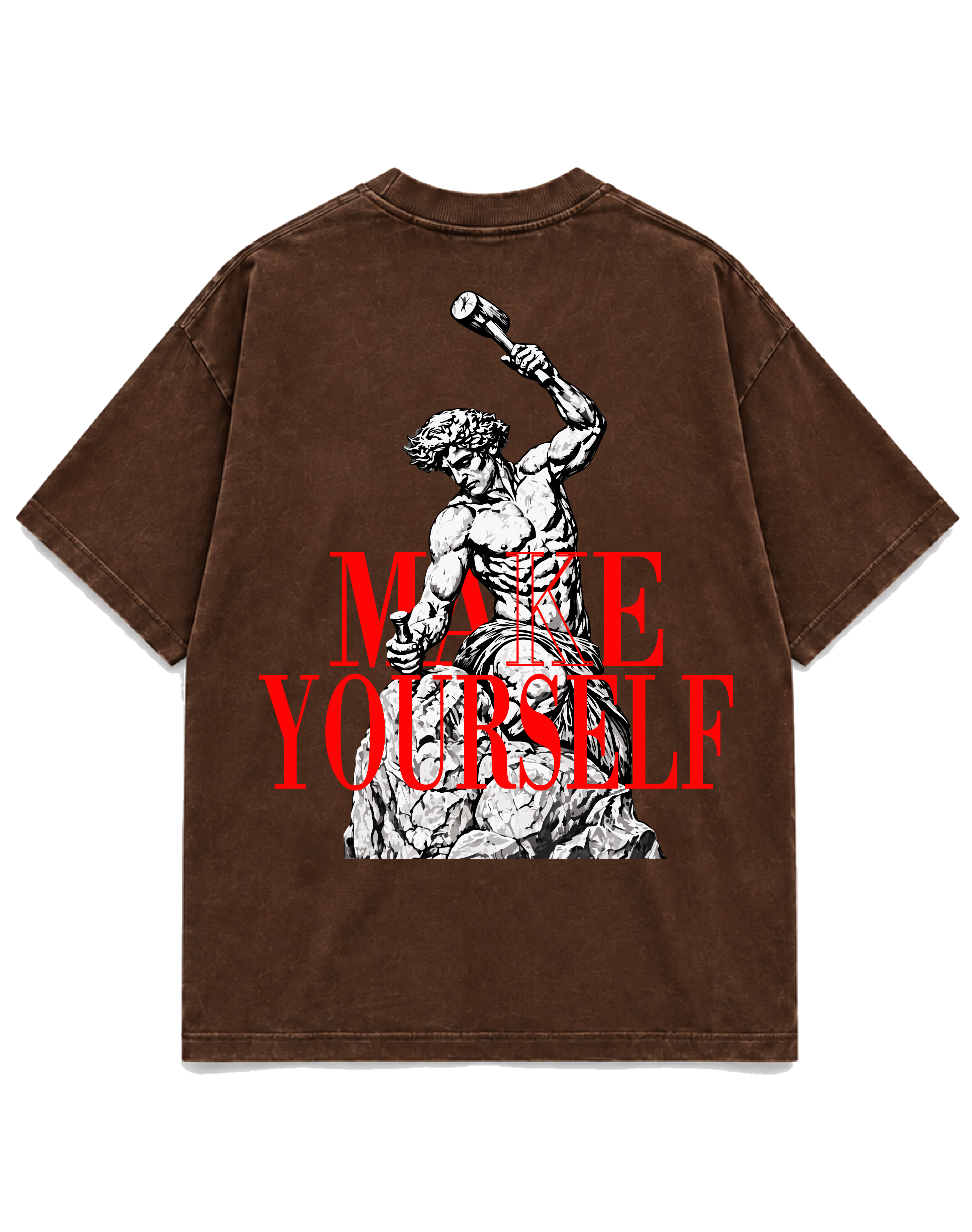 Коричневая футболка CREDO, вид со спины, принт Make Yourself